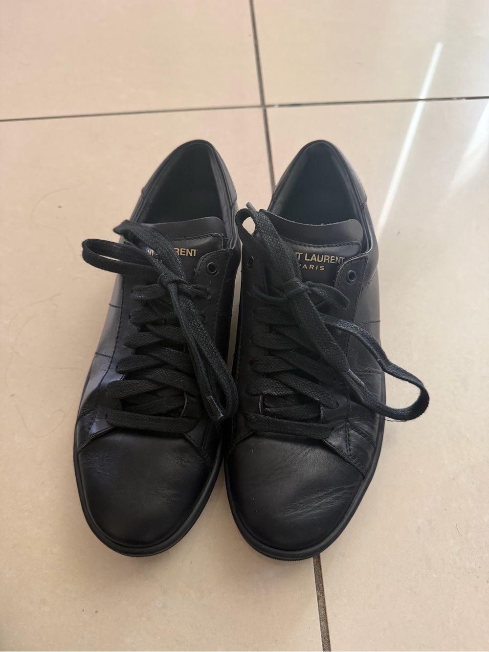Saint Laurent WOMENS Black Leather Sneakers classic 37 size - Picture 4 of 5